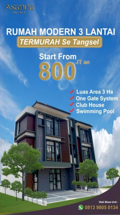 Rumah 3Lt. Termurah di Tangerang Selatan | KPR PROSES INSTAN