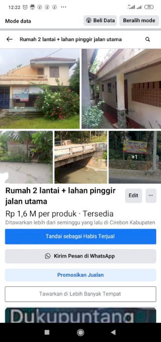 Rumah tingkat plus lahan pinggir jalan raya cirebon