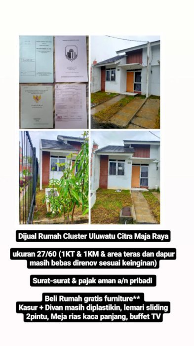 Dijual Rumah Cluster Uluwatu Citra Maja Raya  ukuran 27/60