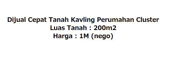 Di Jual Cepat Tanah Kavling
