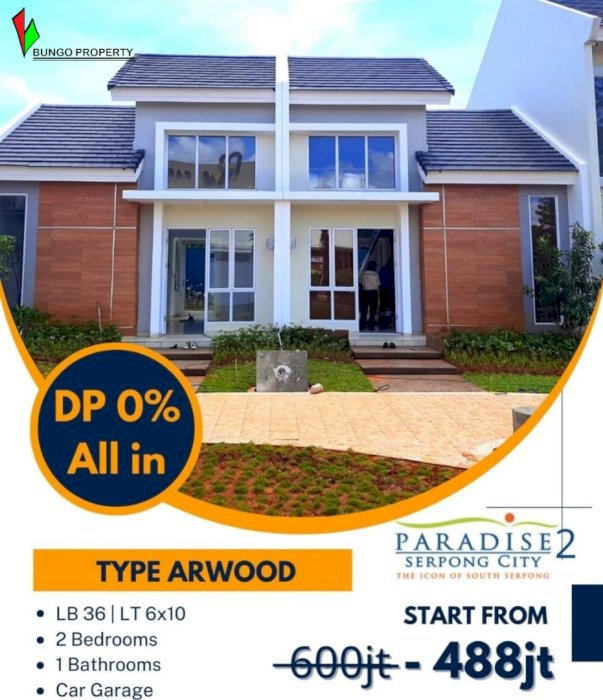 Rumah 1 lantai paradise city 2 Serpong kawasan kota mandiri