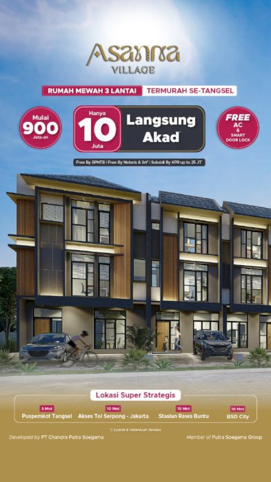 Rumah 3Lt. Harga 900Jtan KPR DP0% PAMULANG TANGERANG SELATAN