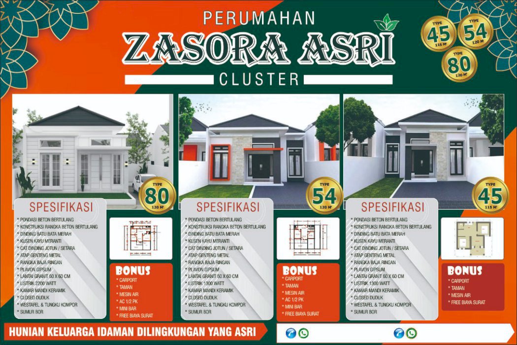 DIJUAL RUMAH ZASORA ASRI CLUSTER TYPE 45/115 PEKANBARU, RIAU