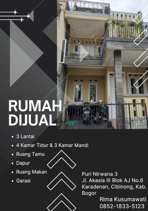 Dijual Rumah 3 Lantai di Cibinong Harga Bisa Nego