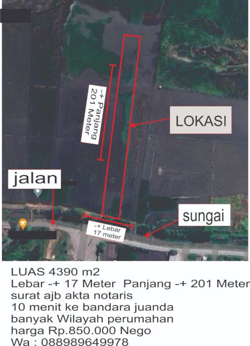 Di jual Tanah Sawah dekat bandara