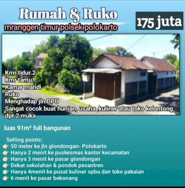 DiJual Rumah Dan Ruko Mranggen Polokarto