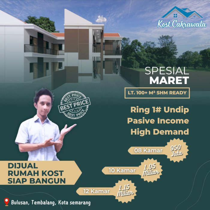 Jual Rumah Kost 2 Lantai Siap Bangun di Area Undip Tembalang Semarang
