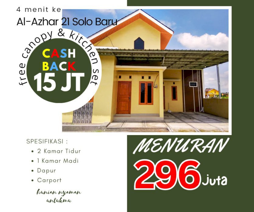 Rumah dekat Al Azhar Solo Baru, Baki, Sukoharjo