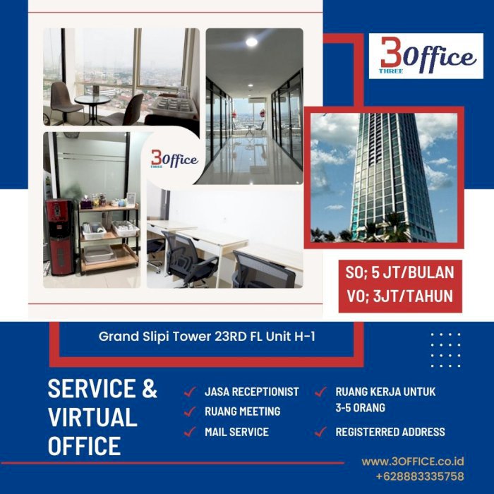 Sewa Kantor Virtual & Service Office di 3OFFICE - Harga Kompetitif