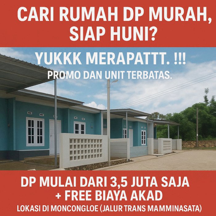 Rumah Subsidi Murah Makassar Maros, Dp+akad 2,5 jt