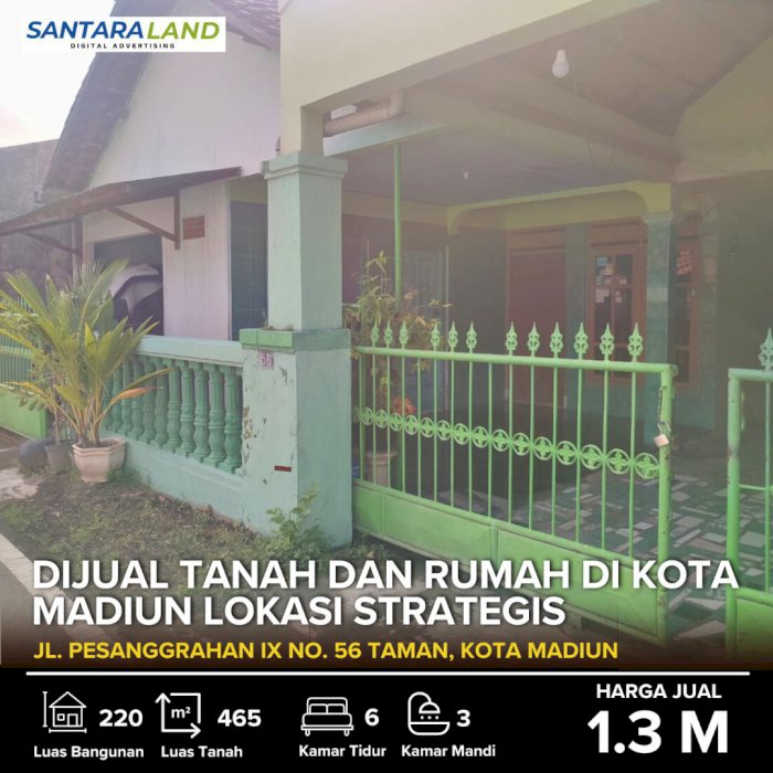 Dijual Tanah dan Rumah di Kota Madiun Lokasi Strategis