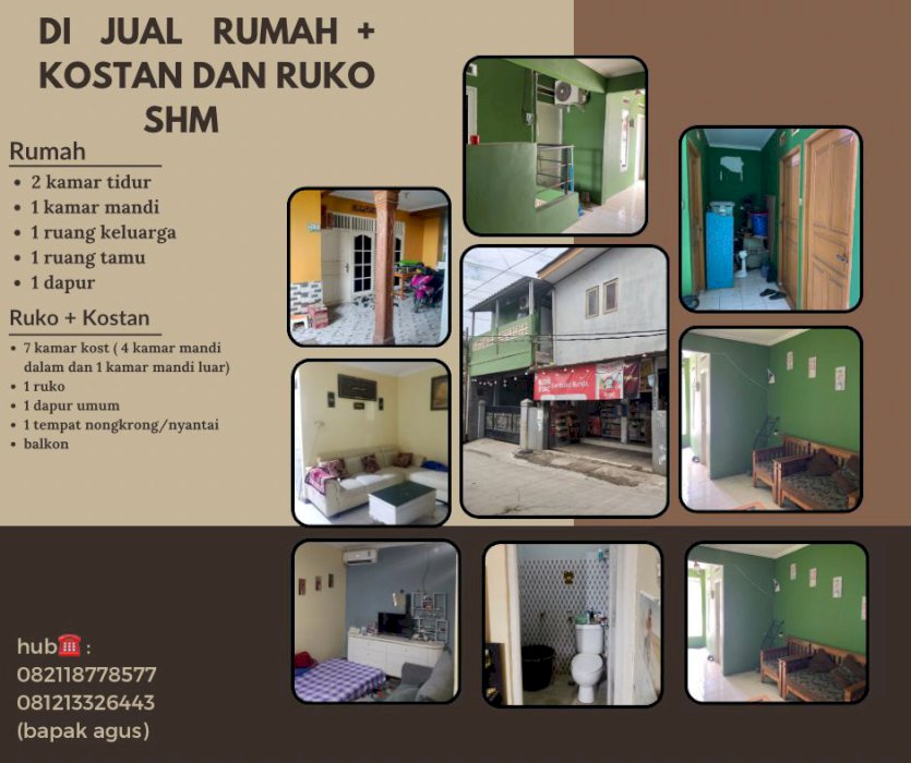 DI JUAL RUMAH + RUKO DAN KOSAN