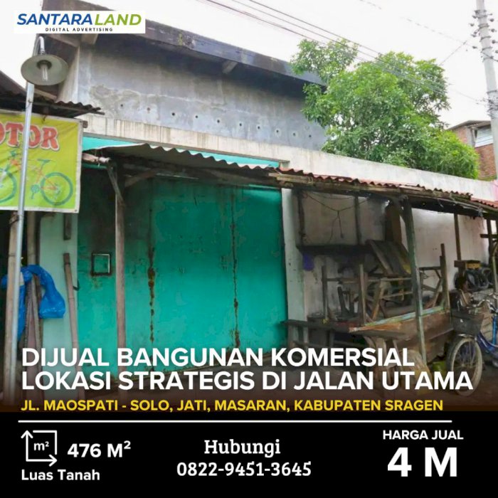 DIJUAL BANGUNAN KOMERSIAL – LOKASI STRATEGIS DI JALAN UTAMA