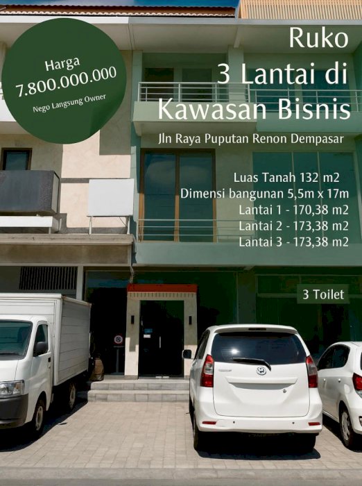 Dijual ruko tiga lantai terletak di kawasan bisnis strategis,Denpasar
