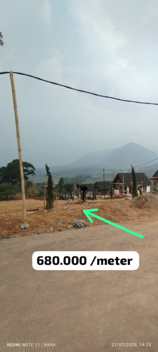 Jual tanah murah pinggir jalan SHM zona kuning 680rb/meter