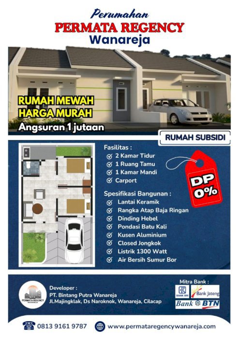 Jual rumah subsidi gaya modern di Perumahan PERMATA REGENCY, Wanareja