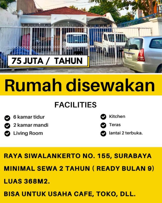 Disewakan rumah bisa dijadikan ruang usaha silawanKerto Surabaya