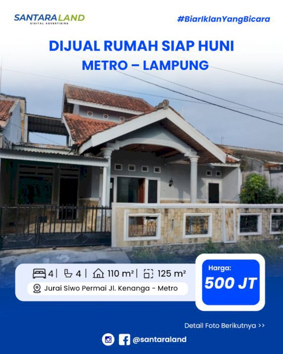 DIJUAL RUMAH SIAP HUNI DI METRO – LAMPUNG