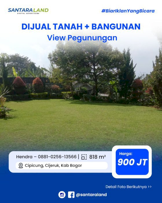 DIJUAL TANAH + BANGUNAN BONUS View Pegunungan