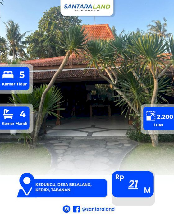 Dijual Tanah + Bangunan Villa  Kawasan Wisata Pantai Kedungu