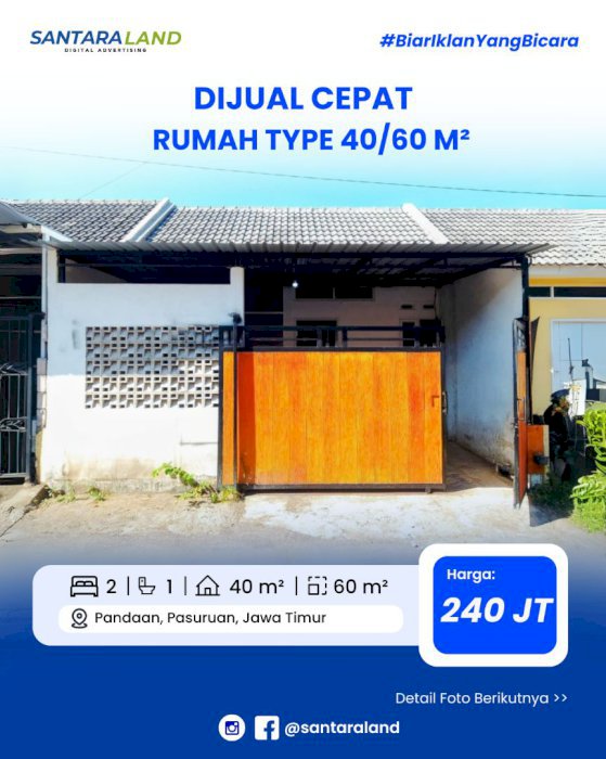 DIJUAL CEPAT – RUMAH TYPE 40/60 m²