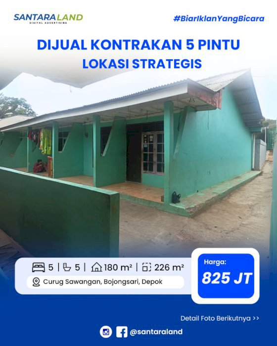 DIJUAL KONTRAKAN 5 PINTU – LOKASI STRATEGIS & BERKEMBANG PESAT