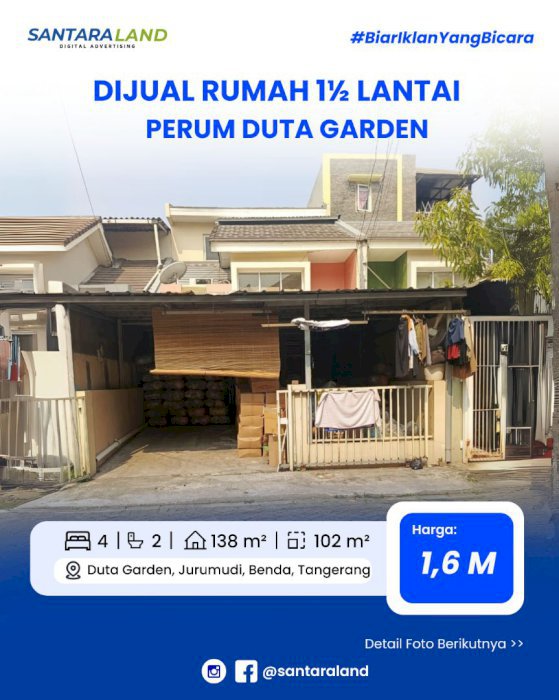 DIJUAL RUMAH 1½ LANTAI – DUTA GARDEN, JURUMUDI, BENDA – TANGERANG