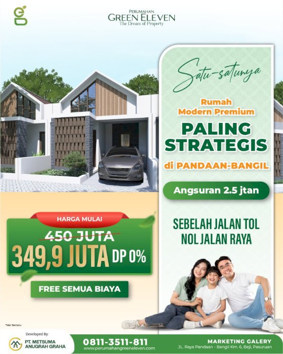 RUMAH STRATEGIS DI PANDAAN-BANGIL PASURUAN DP0% CICILAN RINGAN!