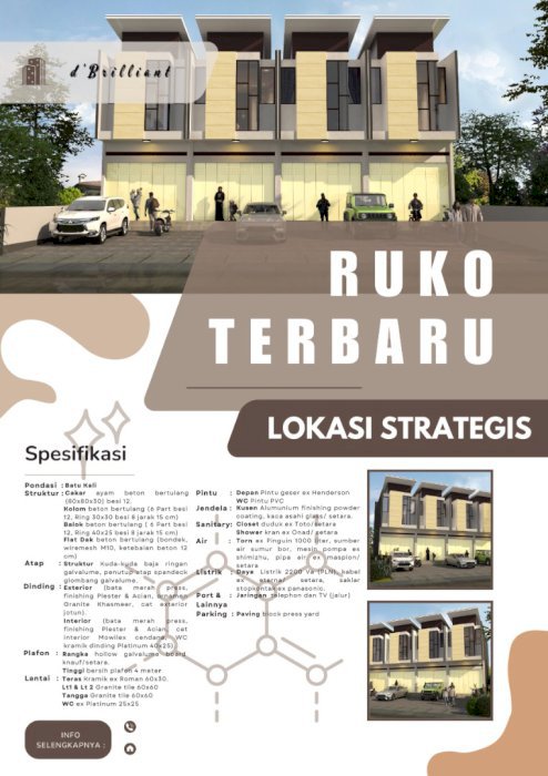 RUKO PINGGIR JALAN RAYA, DIJUAL 4 UNIT 2 Lantai