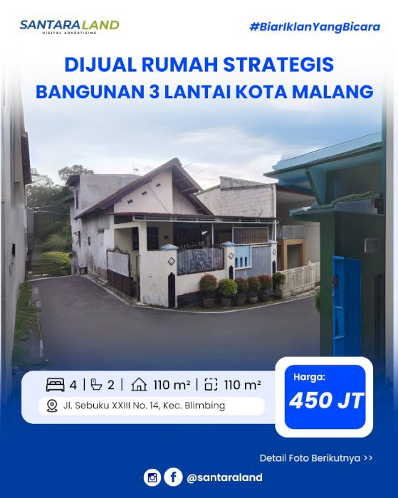 Dijual rumah Strategis – Bangunan 3 Lantai kota Malang