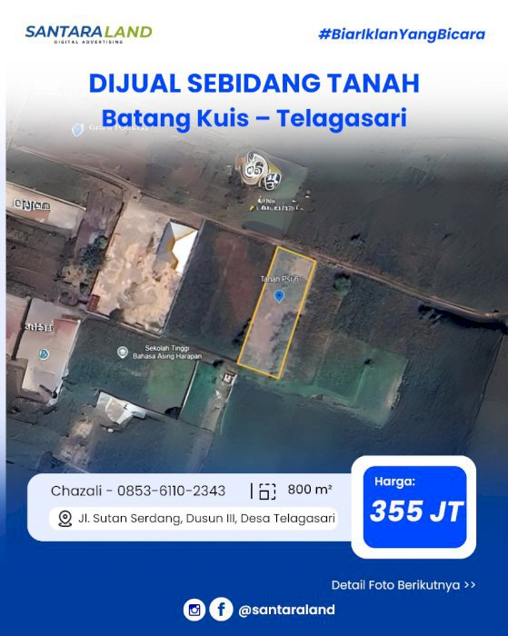 Dijual Sebidang Tanah Strategis di Batang Kuis – Telagasari
