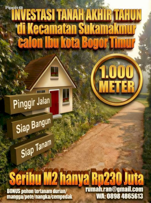 JUAL Tanah Sukamakmur, Calon Ibu Kota Bogor Timur arah Jonggol