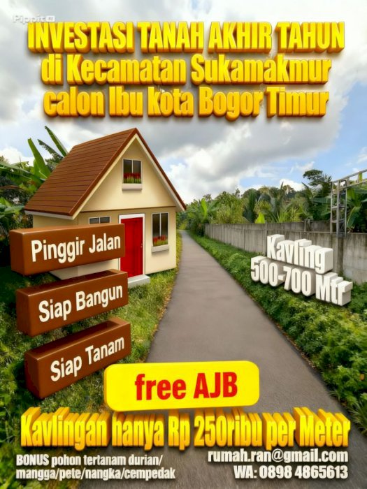 Tanah KAVLING 500-700 Meter, Sukamakmur, Calon Ibu Kota Bogor Timur