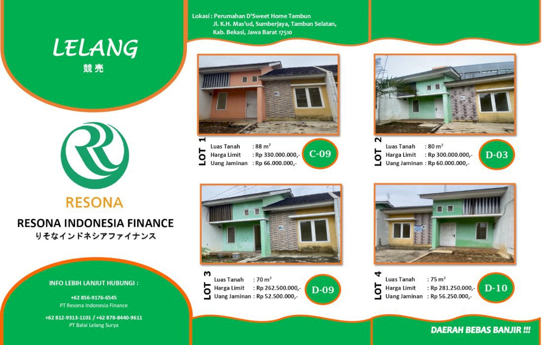 DI JUAL LELANG 8 Unit Rumah D'Sweet Home Tambun Bekasi