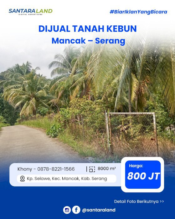 Dijual Tanah Kebun di Mancak – Serang, Banten