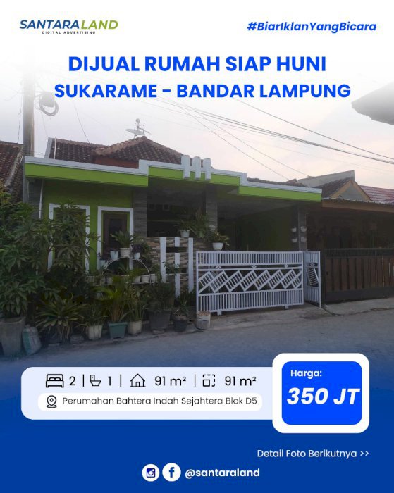 DIJUAL RUMAH SIAP HUNI DI SUKARAME, BANDAR LAMPUNG