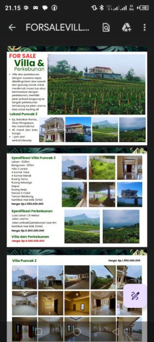 Jual BU rumah villa puncak 2 Bogor Jawa Barat