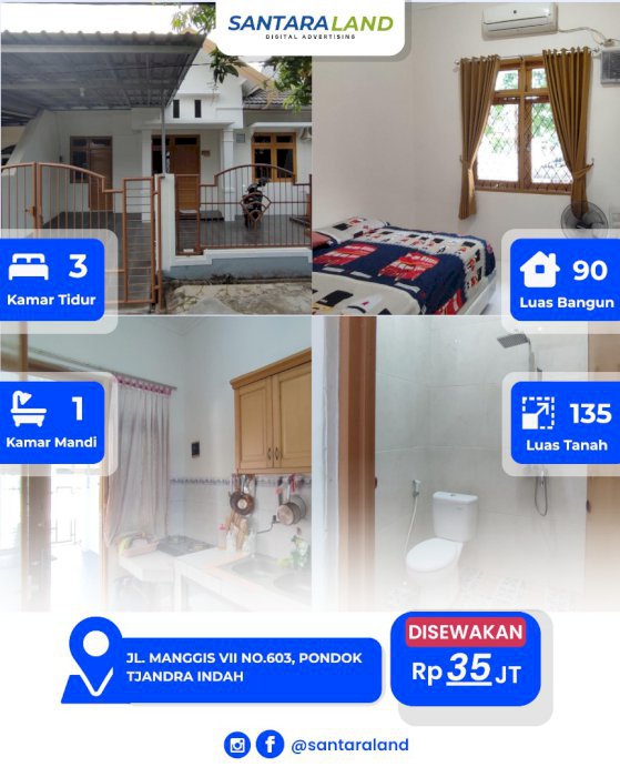 Disewakan Rumah Siap Huni di Pondok Tjandra Indah