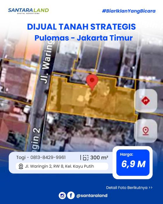 Dijual Tanah Strategis di Pulomas, Jakarta Timur