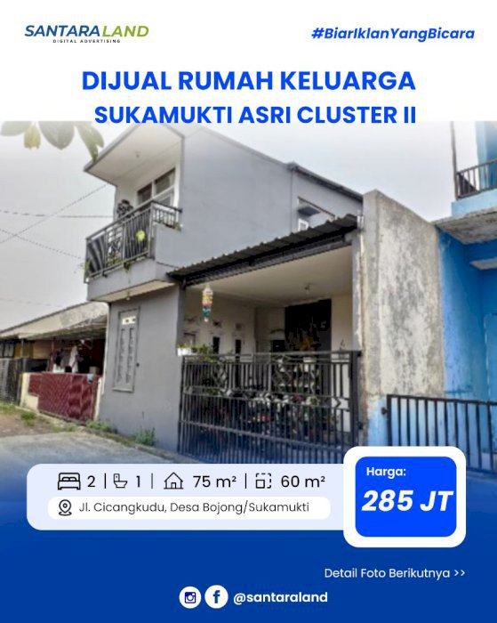 DIJUAL RUMAH HUNIAN KELUARGA IDAMAN – SUKAMUKTI ASRI CLUSTER II
