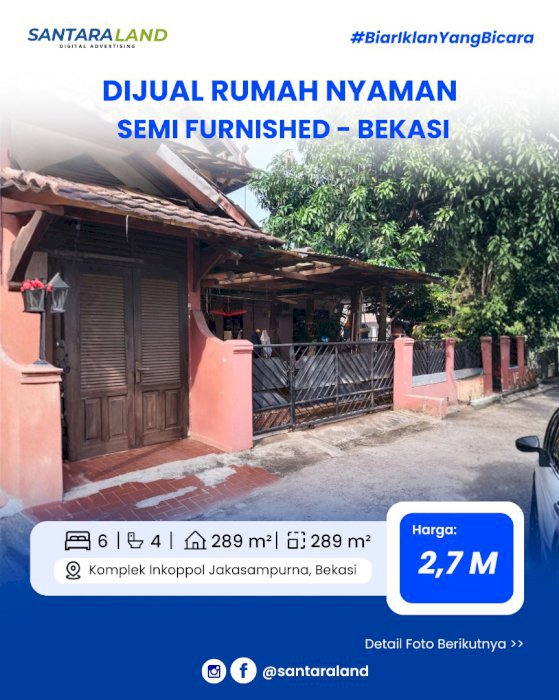 RUMAH SEMI FURNISHED DIJUAL CEPAT – KOMPLEK INKOPPOL JAKASAMPURNA