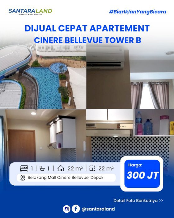 DIJUAL CEPAT APARTEMENT CINERE BELLEVUE TOWER B – TIPE STUDIO