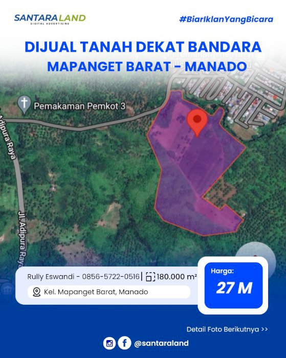 JUAL TANAH DEKAT BANDARA SAM RATULANGI – MAPANGET BARAT MANADO