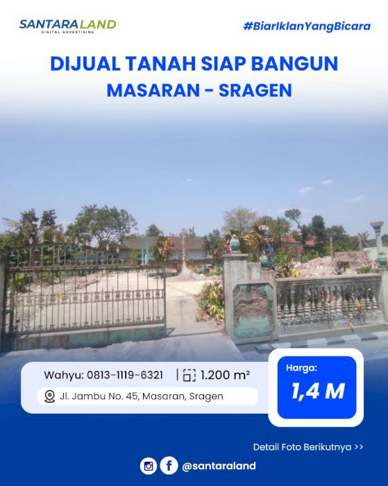 JUAL TANAH SIAP BANGUN – MASARAN, SRAGEN