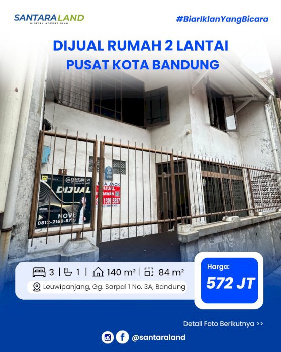 Dijual Rumah Tinggal 2 Lantai – Lokasi Tengah Kota Bandung