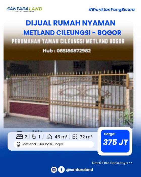 Rumah Dijual di Metland Cileungsi – Bogor
