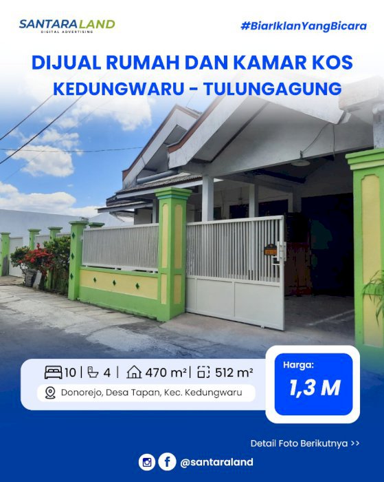 Dijual Rumah Induk + 4 Kamar Kos di Kedungwaru, Tulungagung
