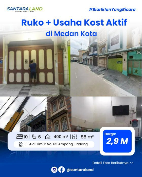 Ruko + Usaha Kost Aktif di Medan Kota – Omzet Jalan!