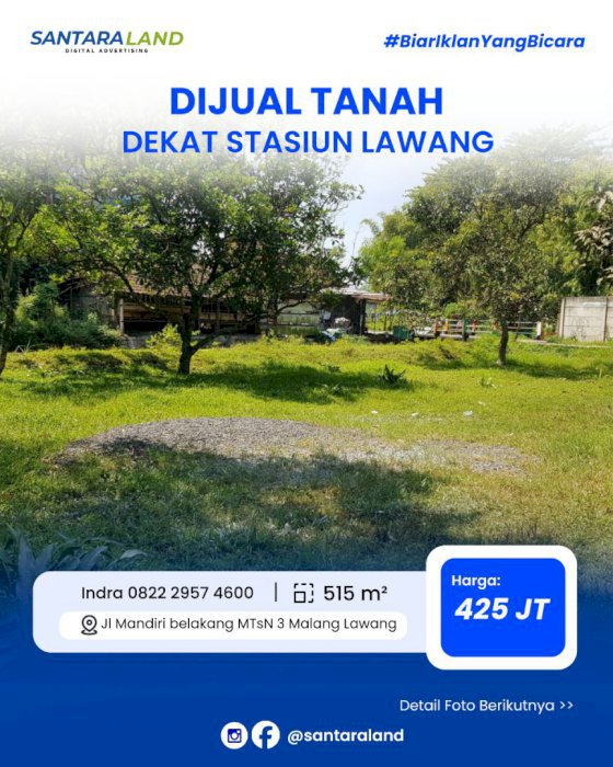DIJUAL TANAH STRATEGIS DEKAT STASIUN LAWANG MALANG
