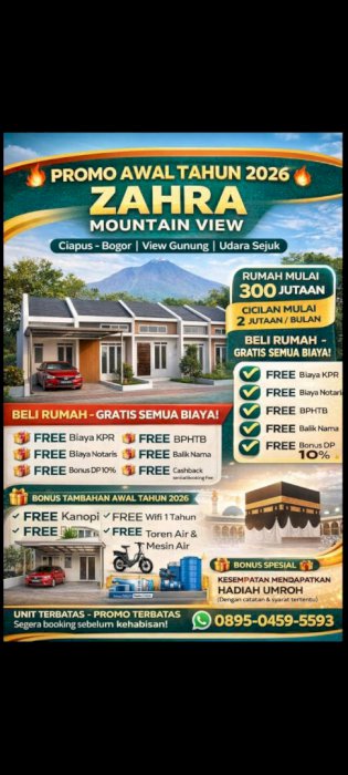 JUAL RUMAH BISA KPR di ZAHRA MOUNTAIN VIEW, BOGOR